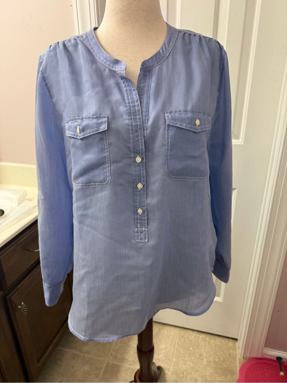 J. Crew Light Blue Pinstripe Button-Down Pullover Shirt